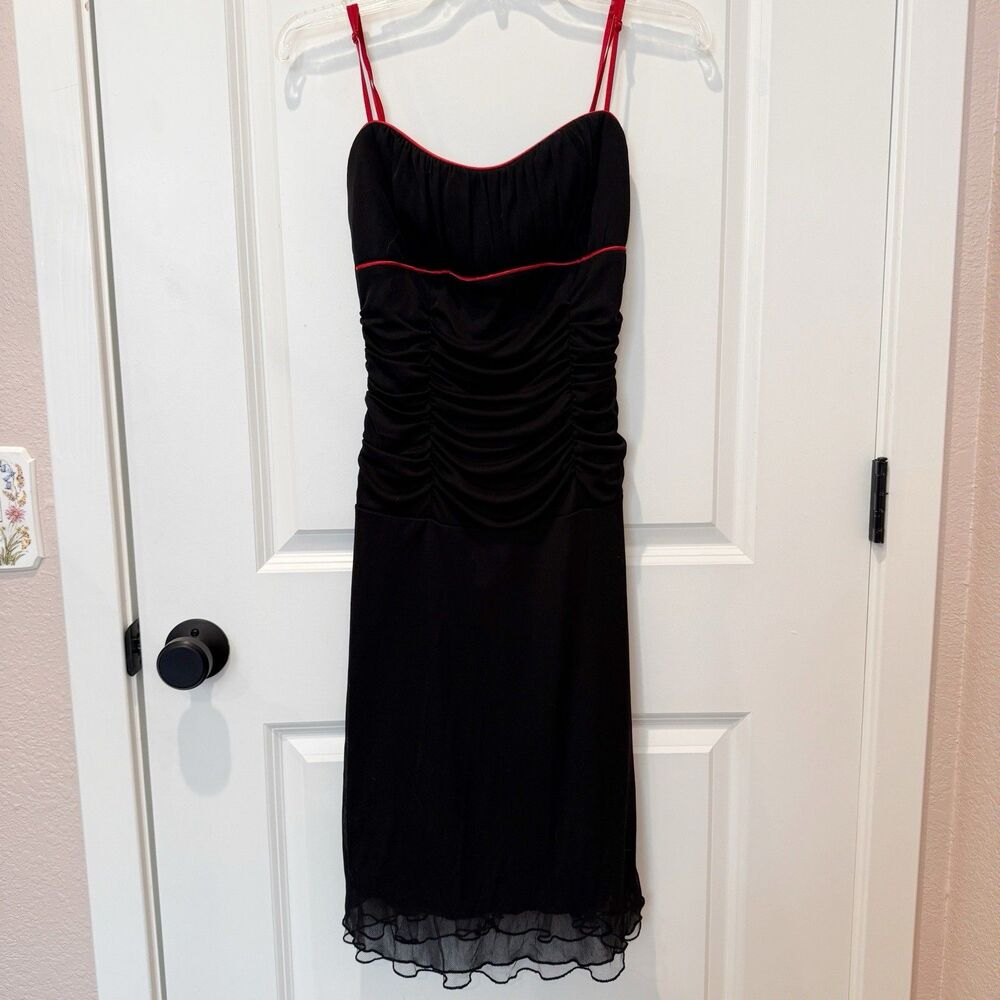 Vintage Y2K Black Babydoll Midi Dress Large Whimsigoth Chiffon Party‎ Cocktail